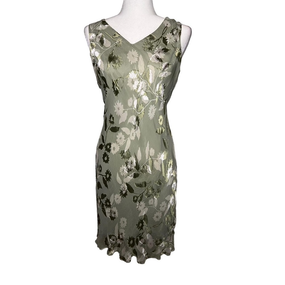 Casual Corner Green Sheath Midi Dress V-Neck Sleeveless